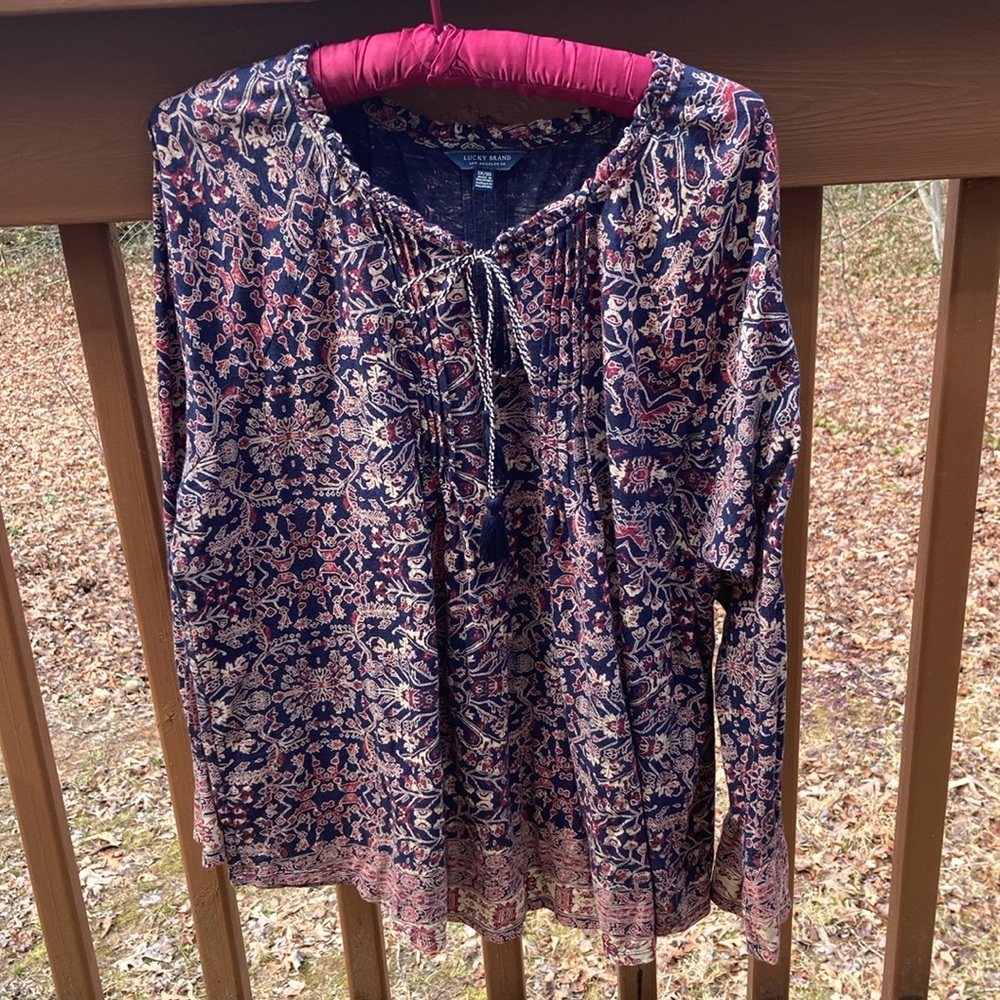 Lucky Brand blue and tan top